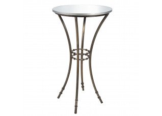 Bistrô Alta com Base Bambu de Ferro Cinza com Tampo de Espelho e Friso Prata