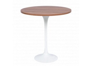 Mesa Lateral Saarinen Branca com Tampo em Madeira