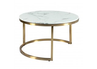 Mesa de Centro Dubai Ouro Grande com tampo em Mármore Branco e Cinza