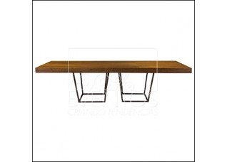 Tampo Retangular Madeira Natural com Friso e Base Trapézio Ferro 3,00 x 1,00