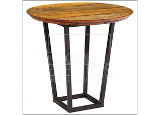 Mesa Lateral Base Trapézio Ferro Envelhecido com Tampo Madeira Demolição